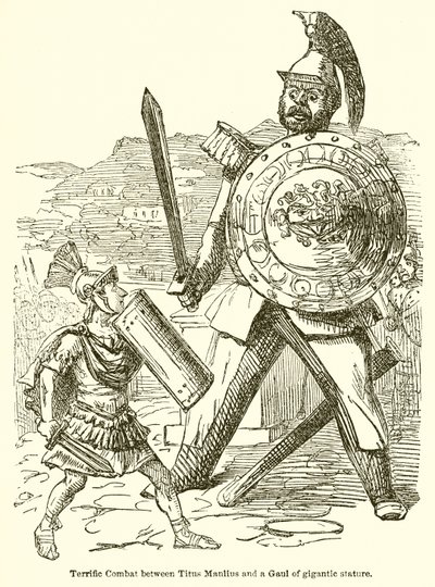 Combat terrible entre Titus Manlius et un Gaulois de stature gigantesque - John Leech